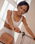 exercising woman with uterine fibroid  tumor ( myoma ) disease